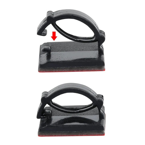 Self Adhesive Cable Clips With 3M Adhesive For Tidy Cables Wire Holder Clamp Black, front view, showing cuttable channel and clip opening.