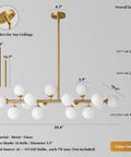 Mid Century Modern Sputnik Chandelier With 16 Lights Brushed Brass Arms And Frosted Milk Glass Shades For Kitchen Or Dining Room That Hits Different And Brings Major Vibes dimensions and design details