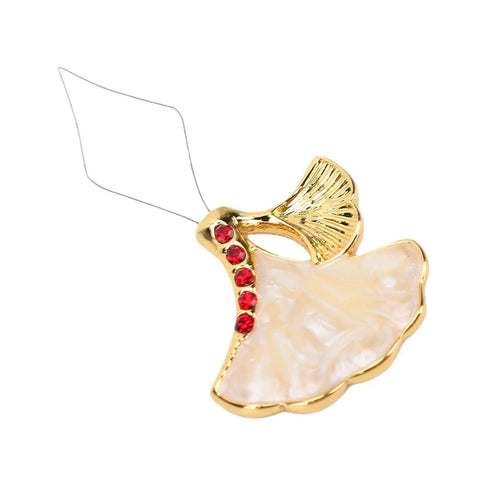 Ginkgo Leaf Needle Threader Metal Quick Threading Tool For Sewing And Knitting, Dope Durable Crafting Aid For Easy And Effortless Threading At Home, Red Finish, Charming Design For Everyday Projects; gold metal leaf threader with red stones