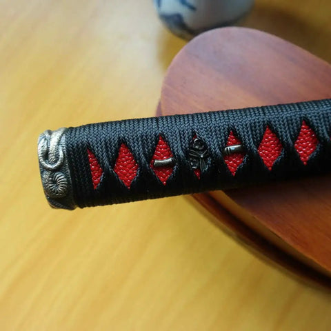 Dope DIY Tsuka Sword Handle Kit Ten Point Two Inch For Samurai Katana with black silk wrap and alloy fittings