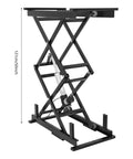 Rock Solid Electric Scissor Lift Table With Adjustable Hydraulic Height Remote And Manual Control For Heavy Duty Industrial Workshop Work Smooth Operator Material Handling Platform, side view with 50 inch height.