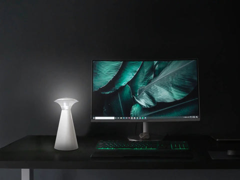 Lanterna Touch LED Lantern Portable White Light 200 Lumen Output With 12 LED Array on desk next to computer monitor