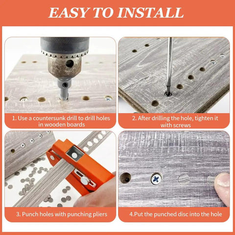 Badass Eight Mm Handheld Hole Punch And Countersink Drill Set With Smooth Adjustment Lever Rugged Iron Build For Photo Paper PVC Cards Thin Metal Sheets And DIY Crafts, installation steps on wooden boards.