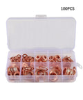 Get This Top Notch 100 Piece Copper Flat Washer Assortment Kit With Box For Sump And Industrial Jobs Featuring Purple Copper Ring Seals That Resist Heat Buildup And Deliver Serious Hardness For Your Tough Gasket Needs, 100pcs box