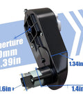 Close-up of black Two Pack RS390 6V 18000RPM Miniature DC Motor With Gearbox Upgrade, showing dimensions and aperture size.