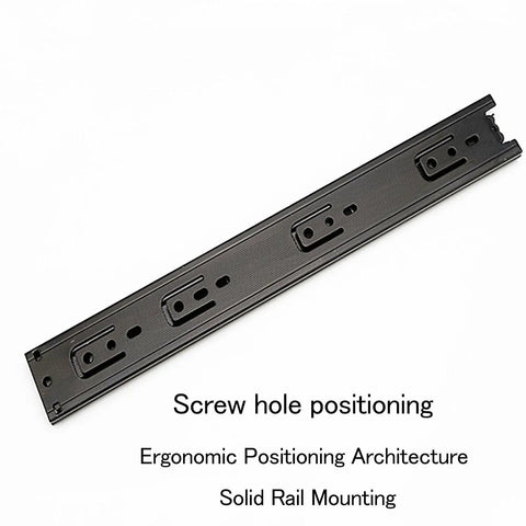 One Pair Three Stage Drawer Slides Cold Rolled Steel Built Tough As Nails Heavy Duty Closet Glides showing screw hole positioning.