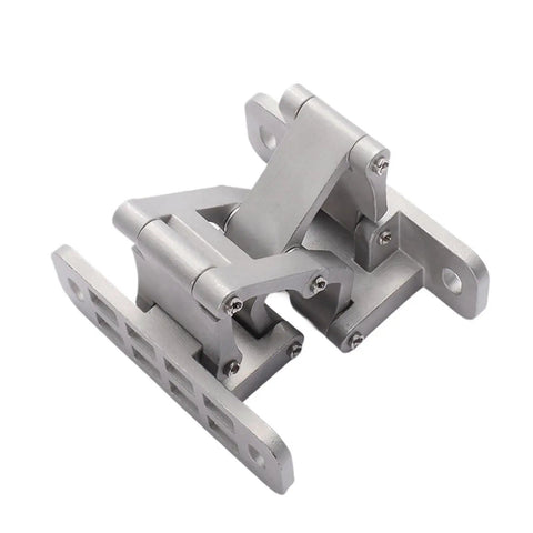 Pair Of Heavy Duty Concealed Door Hinges Precision Machined From Solid Stainless Steel, side view highlighting hinge details.