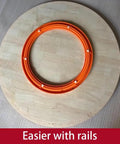 Slick Rolling Wooden Lazy Susan Turning Tray Real Game Changer For Kitchen Counters And Reliable Dining Tables With Silent Bearing Sturdy Round Swivel Serving Platter with orange rails.