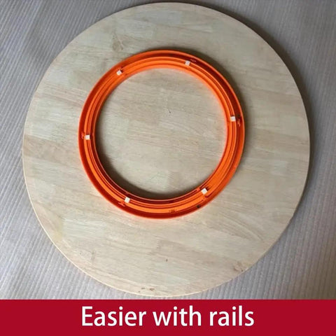 Slick Rolling Wooden Lazy Susan Turning Tray Real Game Changer For Kitchen Counters And Reliable Dining Tables With Silent Bearing Sturdy Round Swivel Serving Platter with orange rails.