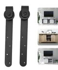 Sliding Barn Door Hardware Kit With Carbon Steel Track And Mini Rail Easy Install shown with TV stand setup