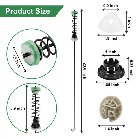 Replace Your Busted W11130362 Washer Suspension Rod Kit To Banish The Dang Bouncing Fix Shaky dimensions and parts displayed.