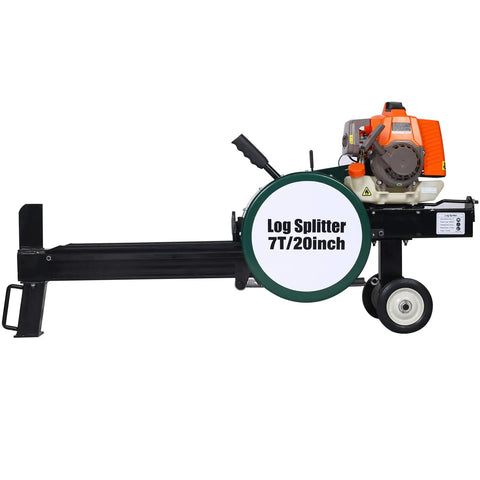 Heavy Duty Yard Beast 7 Ton Gas Log Splitter With Double Flywheel Auto Return Portable 63cc Engine side view with 20 inch capacity.
