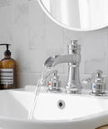 8 Inch Widespread Bathroom Faucet With 3 Hole Mount Two Handle Brass Waterfall Sink Faucet Polished Chrome With Pop Up Drain