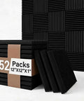 52 Pack Acoustic Foam Panels Wedge Studio Soundproofing Wall Tiles 12 By 12 By 1 Inch for home studio noise damping
