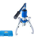 Heavy Duty Hydraulic Gear Puller Kit Tames Stubborn Bearings with blue case, two or three jaw adjustment feature, robust steel design.