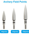 12 Pack Pro Grade Archery Field Points Set With Five Sixteenth Inch Diameter, 100 125 150 Grain, Stainless Steel Screw In Tips