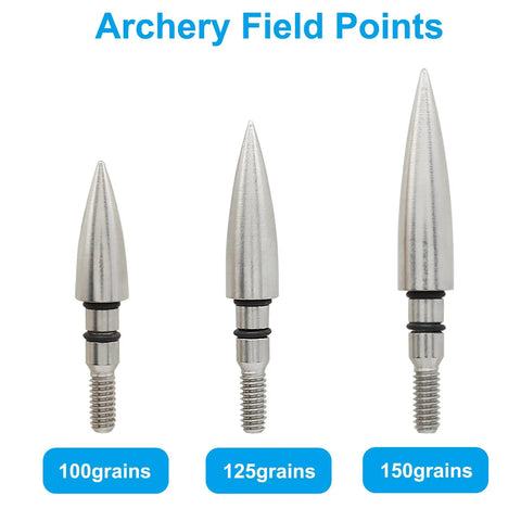 12 Pack Pro Grade Archery Field Points Set With Five Sixteenth Inch Diameter, 100 125 150 Grain, Stainless Steel Screw In Tips