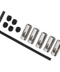 RC motor pinion gear adapter kit: six stainless steel sleeves, six black screws, and a L-shaped Allen key
