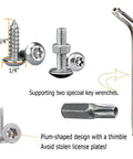 Tough As Nails Anti Theft License Plate Screws Featuring Tamper Resistant M6 Security Bolts In Rust Proof 304 Stainless Steel.
