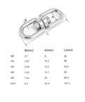 304 Stainless Steel Double Ended Swivel Eye Hook dimensions with sizes B, A, L for Top Tier 304 Stainless Steel Double Ended Swivel Eye Hook Plus Two M5 Snap Hooks Badass Rust Proof Connector Kit For Trailer Hauling And Heavy Load Securing.