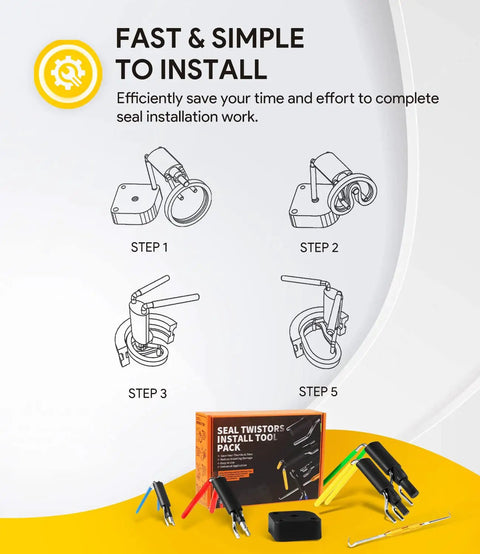 Diagram and tools from Six Pack Hydraulic Seal Installation Tools Set With Four Size U Cup Seal Installers And Upgraded Twistor Handle