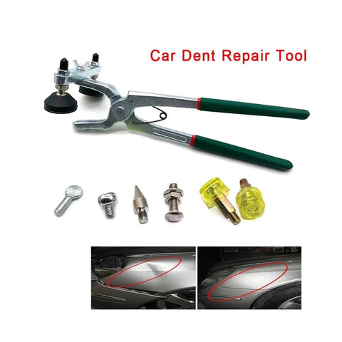 Dent Repair Pliers And Auto Body Repair Kit For Easy Car Dents Removal DIY Friendly Paintless Dent Repair Tool Set displayed with accessories