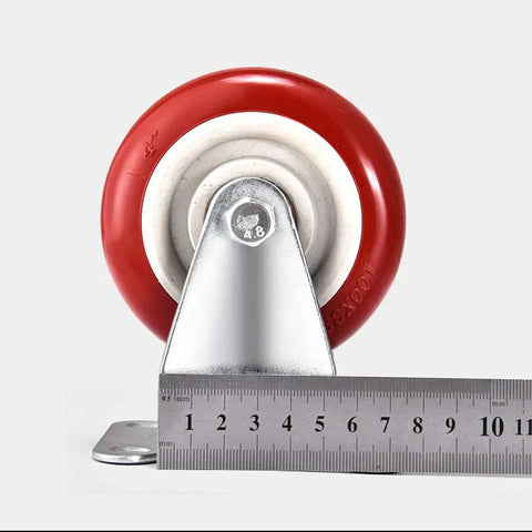 Heavy Duty Rubber Castor Wheels With Slam Dunk Brake Setup For Quiet Furniture Roll Rock Solid Steel Build, 4-inch red rubber wheel.