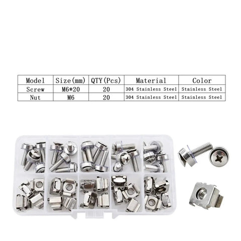 Stainless Steel Rack Mount Screw Nut Kit With Cage Nuts And Washers For Server Cabinets And Shelves 304 Grade M5 And M6 Screws Bolts Lock Nuts