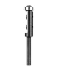 Hardcore Wood Flush Trim Router Bit Featuring Rock Solid Top Bearing 1/4 Inch Shank And Swappable Carbide Insert For Dead Easy Smooth Edge Trimming Every Time, side view showing shank and bearing.