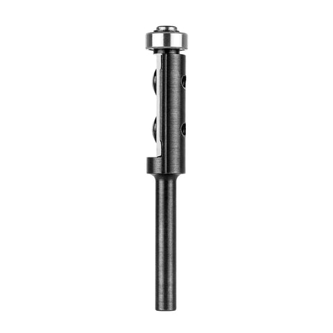 Hardcore Wood Flush Trim Router Bit Featuring Rock Solid Top Bearing 1/4 Inch Shank And Swappable Carbide Insert For Dead Easy Smooth Edge Trimming Every Time, side view showing shank and bearing.