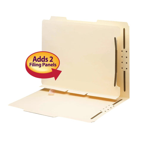 Self-Adhesive Folder Divider with 1-Inch Twin Prong Fastener for Letter-Size Manila Folders, 25 Per Pack, shown with flap open