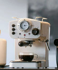 Retro Dope Semi Automatic Espresso Machine For Home Or Cafe White Metal Body With Steam And Tea Function Easy To Clean