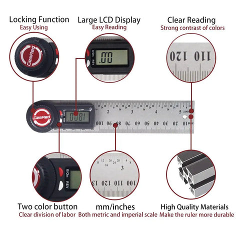 Seven Inch Stainless Steel Digital Angle Finder Delivers Killer Precision Within Point Three Degrees For Woodworking And Construction High contrast display features.