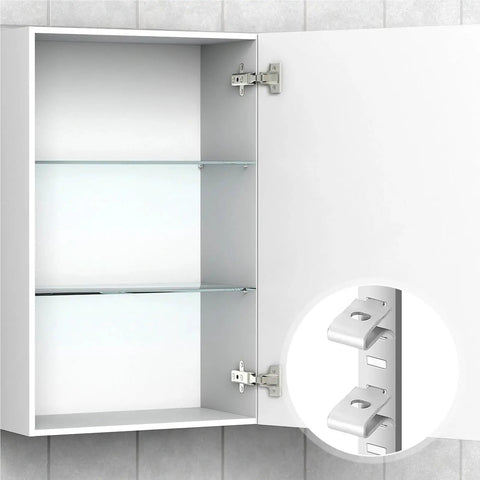 Heavy Duty Stainless Steel Shelf Brackets No Wobble For Cabinets And Glass Shelves, shown in use inside a white cabinet.