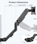 Rugged Pole Mount Monitor Arm Featuring Smooth Gas Spring Design For 17 To 32 Inch Displays dimensions diagram with sizes.