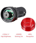 Red Light With Buzzer Panel Mount Alarm Indicator 12V ACDC 22mm components disassembled showing high brightness LED and flame-resistant housing