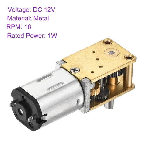 12V Micro DC Gearbox Motor With 1 To 1030 Reduction, 16 RPM Output, 8mm Shaft Length, 3mm Shaft Diameter, metal body