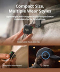 Mic 3 Wireless Microphone System With 2 Transmitters And 1 Receiver, Charging Case, shown with magnetic and clip-on attachment options