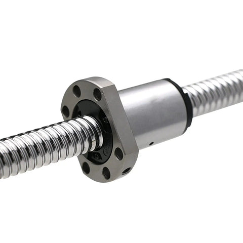 Close-up of a 25mm Ball Screw SFS2510 with 2400mm Length, 10mm Pitch, showing end machining for BK20 BF20, used in CNC machines.