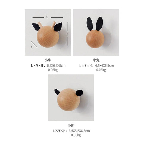 Heavy Duty Wooden Wall Mount Coat Hooks Five Pack with animal shapes for entryway storage, 6.5cm size, sturdy pine wood.