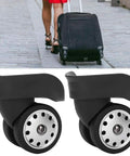 Multihole Suitcase Wheel Set in Black Universal Luggage Replacement Wheels Pair with Braked Stop Function Durable and Impact Resistant