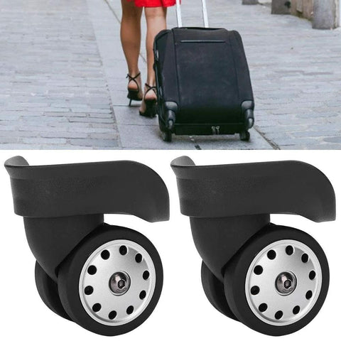 Multihole Suitcase Wheel Set in Black Universal Luggage Replacement Wheels Pair with Braked Stop Function Durable and Impact Resistant