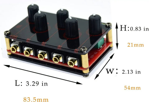 Four Channel One Eighth Inch Stereo Passive Mixer With Four In One Out, Independent Volume Knobs, acrylic, 3.29x2.13x0.83in.
