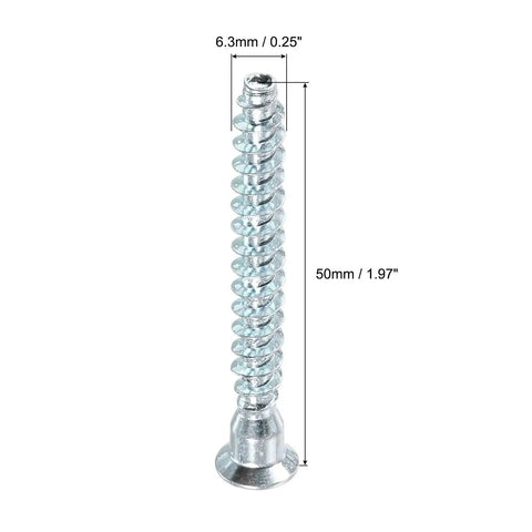 Heavy Duty Furniture Confirmat Screws 6.3x50mm Hex Socket Wood Screws Zinc Plated Pack Of 100 showing dimensions