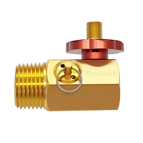 Badass Heavy Duty brass air manifold valve with red knob, featuring NPT connection and reliable airflow control.