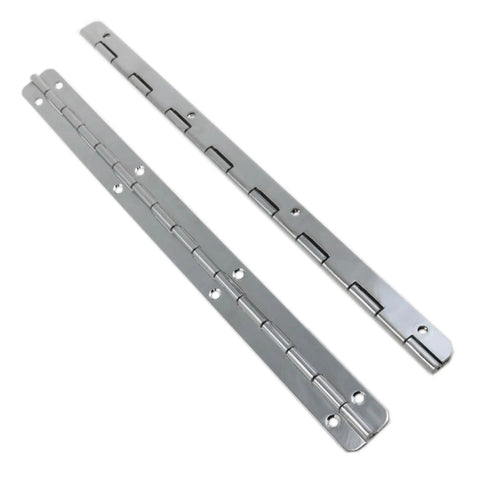 Heavy Duty Antique Silver Piano Hinges Pair With Screws For Woodworking Cabinet Repair And Jewelry Box Assembly Slick Vintage Finish Badass Construction Quality, side view
