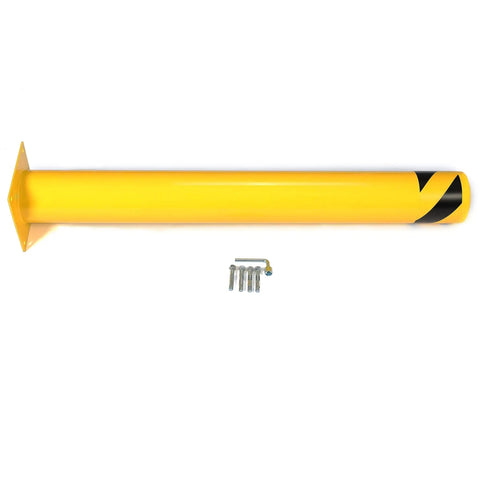 Two Beefy 42 Inch Steel Safety Bollards Rock Solid Parking Barrier Posts Powder Coated Finish with installation hardware.