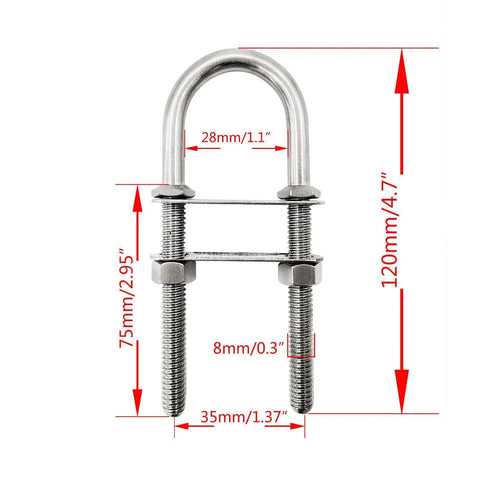 Beefy Heavy Duty Stainless U Bolts For Marine And Industrial Use, Yacht Hardware With 8 10 12 Size Options For Rope, Mounting, Thru Hull Fittings, And Machinery Fastening, 28mm