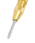 Close-up of the sharp stainless steel point of the Straight Up Heavy Duty Brass Window Punch Emergency Rescue Tool.