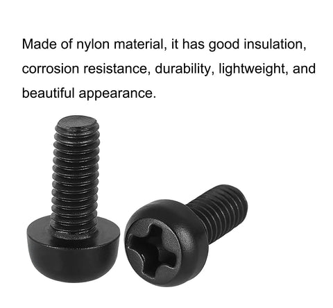 Heavy Duty Black Nylon Phillips Pan Head Machine Screws M2.5 X 6mm showing corrosion resistant, durable design for home repair.